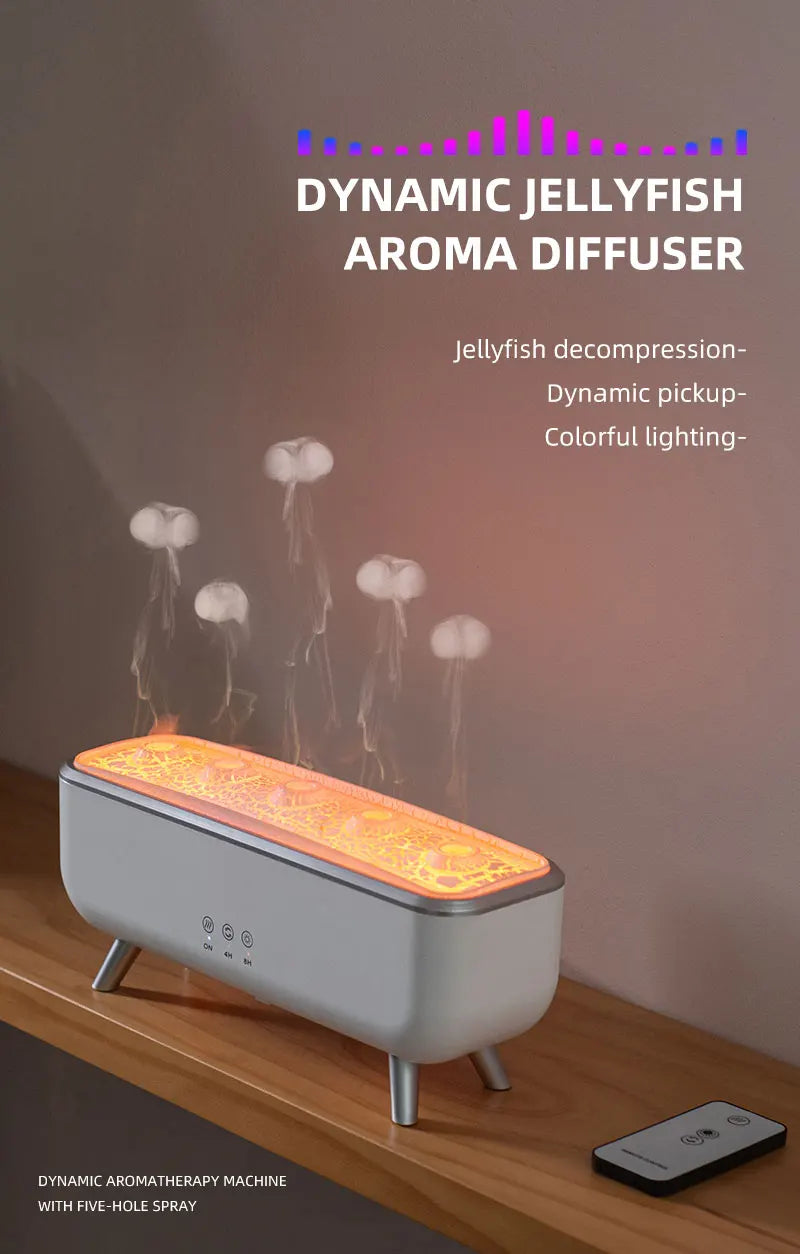 Jellyfish decompression Effect Diffuser Simulation Flame Aroma Diffuser Colorful lighting Humidifier for Bedroom, Home, Office