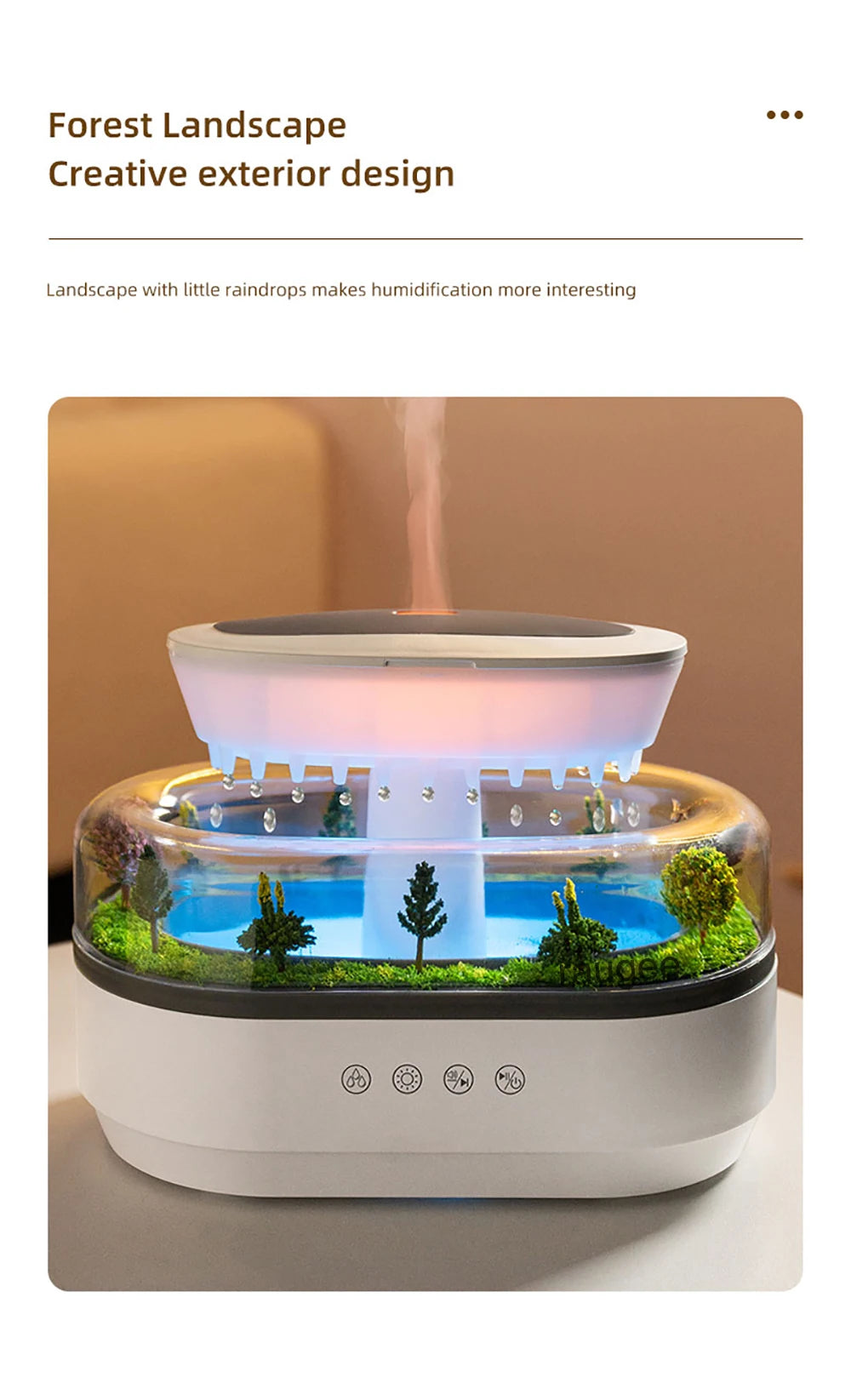 Aroma Humidifier Raindrop Air Humidifier Colorful Light White Noise Essemtial Oil Diffuser Home Ultrasonic Fragrance Diffuser