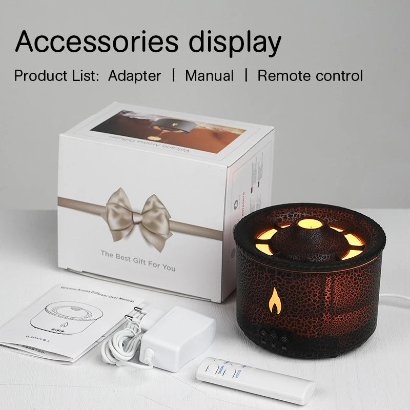 KINSCOTER Volcano Flame Aroma Diffuser Jellyfish Smoke Ring Air Humidifier 360ml Aromatherapy Essential Oil Diffuser Cool Gift