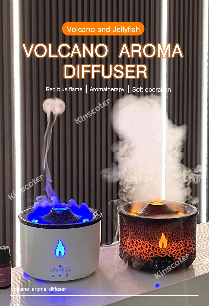 KINSCOTER Volcano Flame Aroma Diffuser Jellyfish Smoke Ring Air Humidifier 360ml Aromatherapy Essential Oil Diffuser Cool Gift