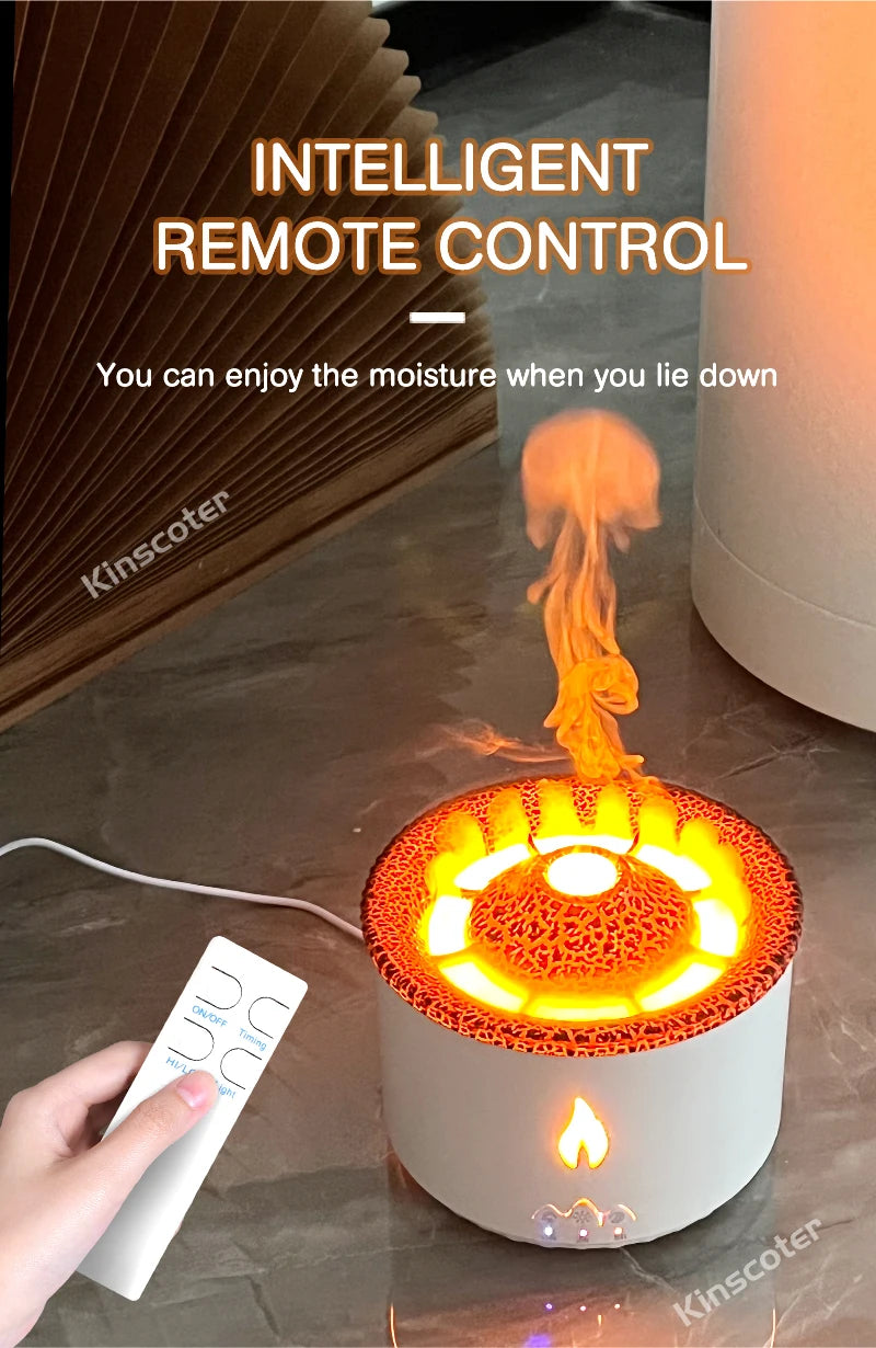 KINSCOTER Volcano Flame Aroma Diffuser Jellyfish Smoke Ring Air Humidifier 360ml Aromatherapy Essential Oil Diffuser Cool Gift