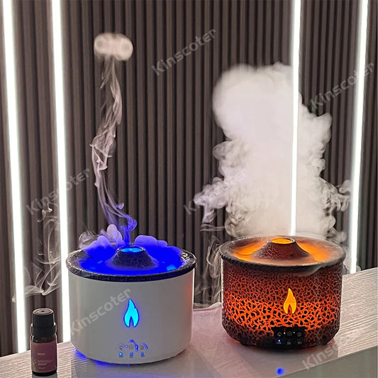 KINSCOTER Volcano Flame Aroma Diffuser Jellyfish Smoke Ring Air Humidifier 360ml Aromatherapy Essential Oil Diffuser Cool Gift