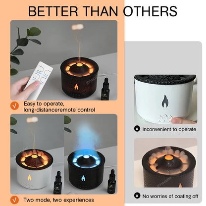 KINSCOTER Volcano Flame Aroma Diffuser Jellyfish Smoke Ring Air Humidifier 360ml Aromatherapy Essential Oil Diffuser Cool Gift