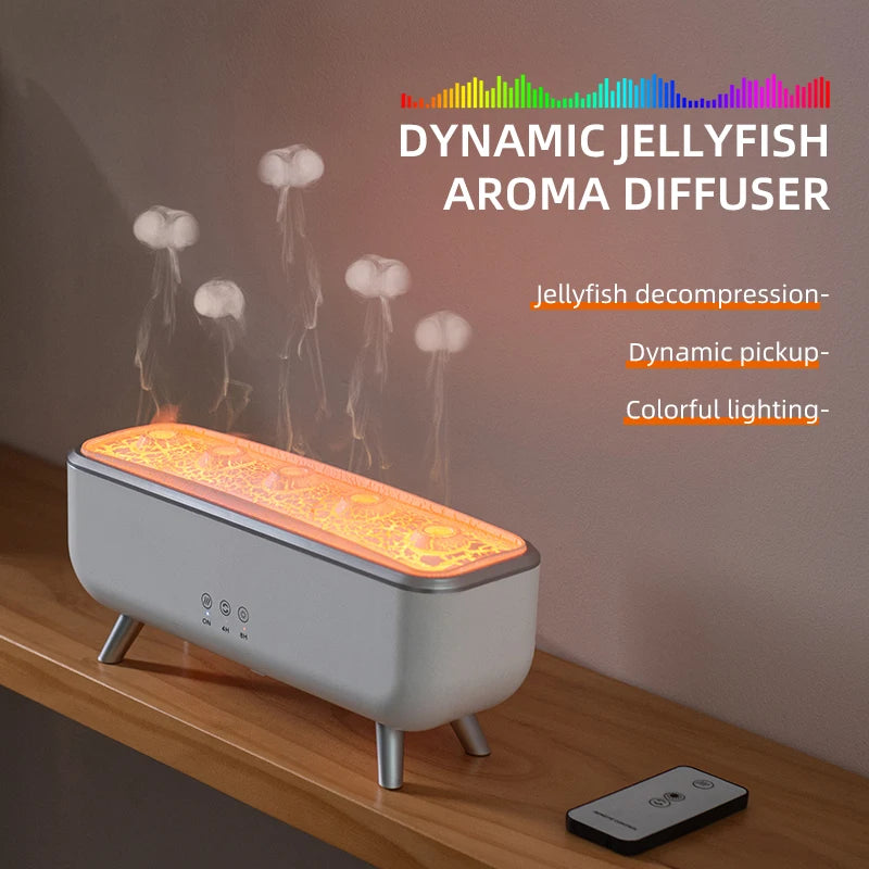 Jellyfish decompression Effect Diffuser Simulation Flame Aroma Diffuser Colorful lighting Humidifier for Bedroom, Home, Office