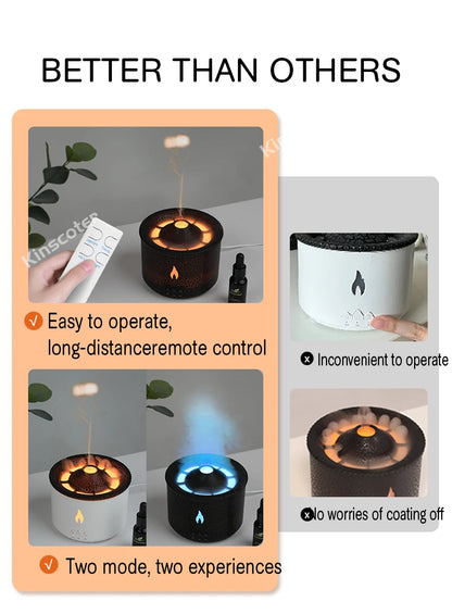 KINSCOTER Volcano Flame Aroma Diffuser Jellyfish Smoke Ring Air Humidifier 360ml Aromatherapy Essential Oil Diffuser Cool Gift