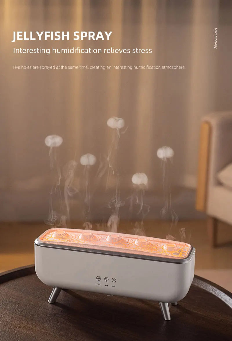 Jellyfish decompression Effect Diffuser Simulation Flame Aroma Diffuser Colorful lighting Humidifier for Bedroom, Home, Office