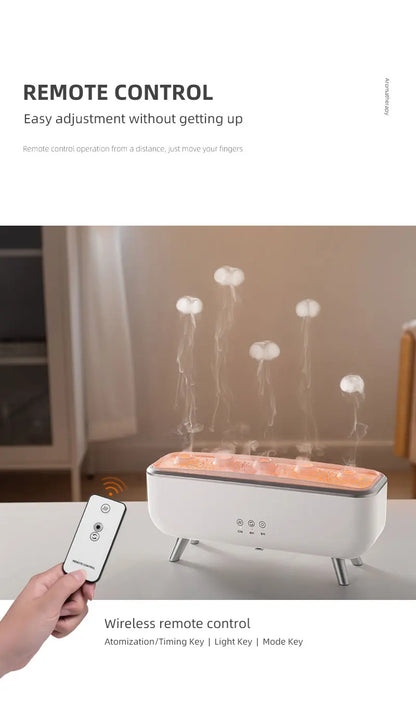 Jellyfish decompression Effect Diffuser Simulation Flame Aroma Diffuser Colorful lighting Humidifier for Bedroom, Home, Office