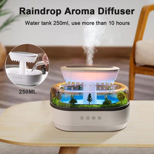 Aroma Humidifier Raindrop Air Humidifier Colorful Light White Noise Essemtial Oil Diffuser Home Ultrasonic Fragrance Diffuser