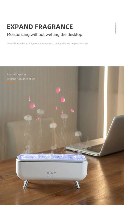 Jellyfish decompression Effect Diffuser Simulation Flame Aroma Diffuser Colorful lighting Humidifier for Bedroom, Home, Office